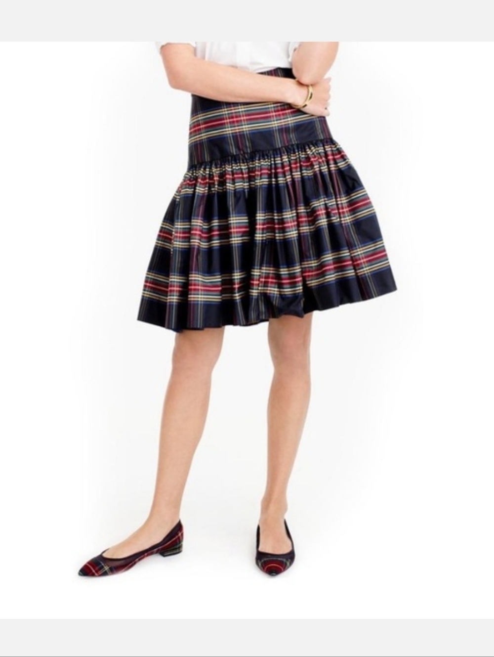 J Crew Stewart Plaid Taffeta High Waisted Skirt Women's 2 Plaid Acadamia